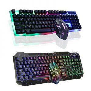 Gaming Keyboard Mouse Pad Kit Mechanical Feel Led Light Backlit Desktop Computer