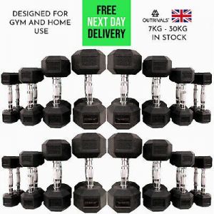 3kg - 30kg Hex Dumbbells Pairs Rubber Encased Cast Iron Home Weights Gym Fitness